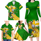 Personalized Australia Soccer Kangaroo Family Matching Long Sleeve Bodycon Dress and Hawaiian Shirt Aussie Football Mascot Dynamic Sports Graphic
