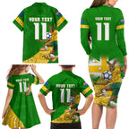 Personalized Australia Soccer Kangaroo Family Matching Long Sleeve Bodycon Dress and Hawaiian Shirt Aussie Football Mascot Dynamic Sports Graphic
