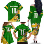 Personalized Australia Soccer Kangaroo Family Matching Off The Shoulder Long Sleeve Dress and Hawaiian Shirt Aussie Football Mascot Dynamic Sports Graphic