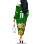 Personalized Australia Soccer Kangaroo Family Matching Off The Shoulder Long Sleeve Dress and Hawaiian Shirt Aussie Football Mascot Dynamic Sports Graphic