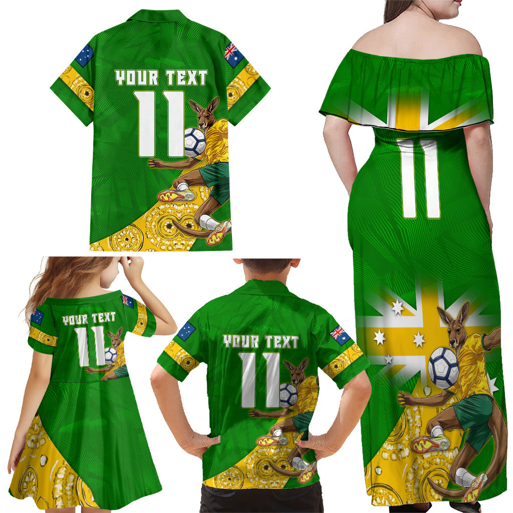 Personalized Australia Soccer Kangaroo Family Matching Off Shoulder Maxi Dress and Hawaiian Shirt Aussie Football Mascot Dynamic Sports Graphic