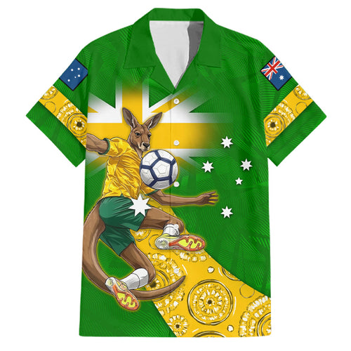 Personalized Australia Soccer Kangaroo Family Matching Off Shoulder Maxi Dress and Hawaiian Shirt Aussie Football Mascot Dynamic Sports Graphic