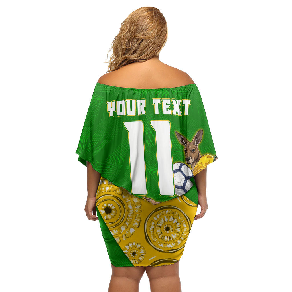 Personalized Australia Soccer Kangaroo Family Matching Off Shoulder Short Dress and Hawaiian Shirt Aussie Football Mascot Dynamic Sports Graphic