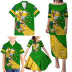 Personalized Australia Soccer Kangaroo Family Matching Puletasi and Hawaiian Shirt Aussie Football Mascot Dynamic Sports Graphic