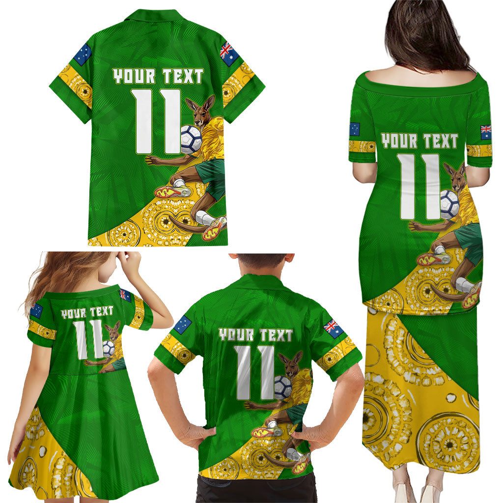 Personalized Australia Soccer Kangaroo Family Matching Puletasi and Hawaiian Shirt Aussie Football Mascot Dynamic Sports Graphic