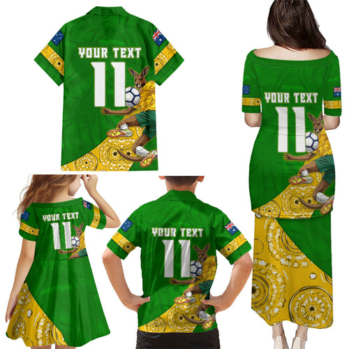 Personalized Australia Soccer Kangaroo Family Matching Puletasi and Hawaiian Shirt Aussie Football Mascot Dynamic Sports Graphic