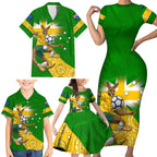 Personalized Australia Soccer Kangaroo Family Matching Short Sleeve Bodycon Dress and Hawaiian Shirt Aussie Football Mascot Dynamic Sports Graphic