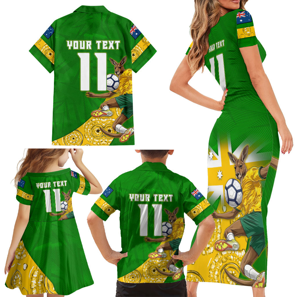 Personalized Australia Soccer Kangaroo Family Matching Short Sleeve Bodycon Dress and Hawaiian Shirt Aussie Football Mascot Dynamic Sports Graphic