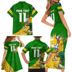 Personalized Australia Soccer Kangaroo Family Matching Short Sleeve Bodycon Dress and Hawaiian Shirt Aussie Football Mascot Dynamic Sports Graphic