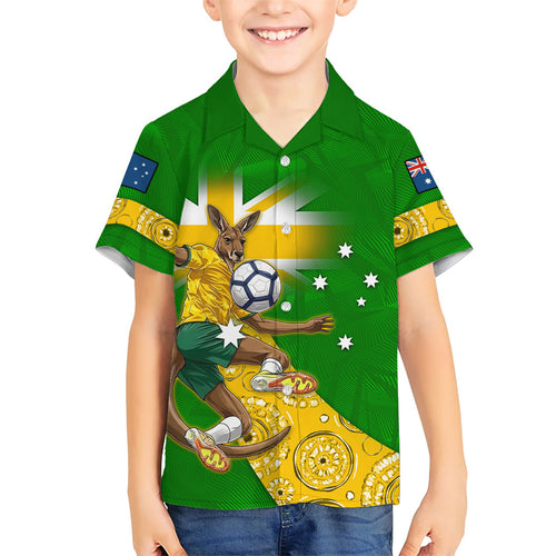 Personalized Australia Soccer Kangaroo Family Matching Short Sleeve Bodycon Dress and Hawaiian Shirt Aussie Football Mascot Dynamic Sports Graphic