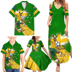 Personalized Australia Soccer Kangaroo Family Matching Summer Maxi Dress and Hawaiian Shirt Aussie Football Mascot Dynamic Sports Graphic
