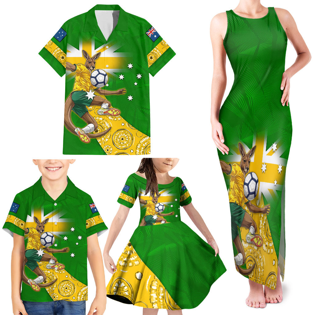 Personalized Australia Soccer Kangaroo Family Matching Tank Maxi Dress and Hawaiian Shirt Aussie Football Mascot Dynamic Sports Graphic