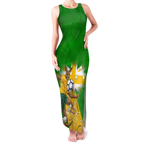 Personalized Australia Soccer Kangaroo Family Matching Tank Maxi Dress and Hawaiian Shirt Aussie Football Mascot Dynamic Sports Graphic