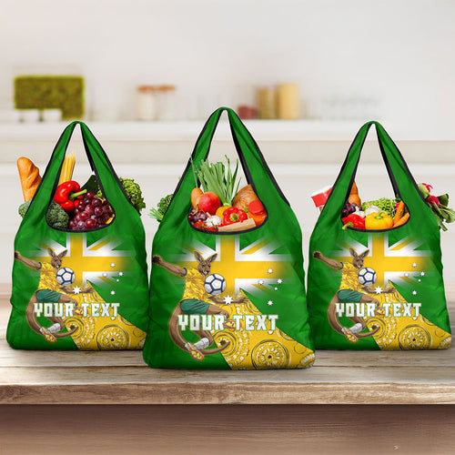 Personalized Australia Soccer Kangaroo Grocery Bag Aussie Football Mascot Dynamic Sports Graphic