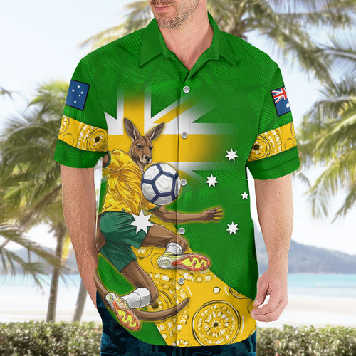 Personalized Australia Soccer Kangaroo Hawaiian Shirt Aussie Football Mascot Dynamic Sports Graphic