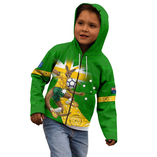 Personalized Australia Soccer Kangaroo Kid Hoodie Aussie Football Mascot Dynamic Sports Graphic