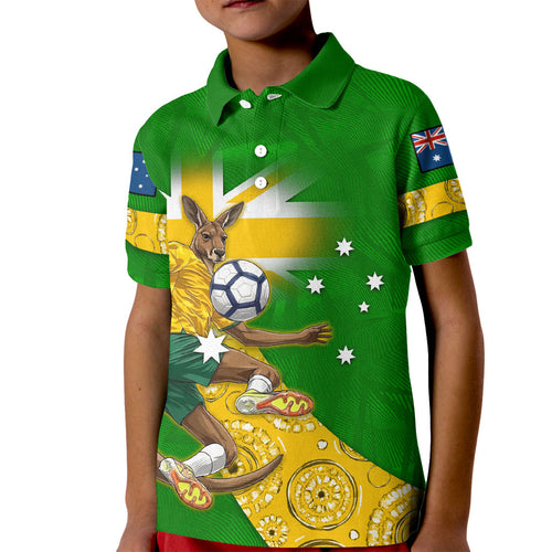 Personalized Australia Soccer Kangaroo Kid Polo Shirt Aussie Football Mascot Dynamic Sports Graphic
