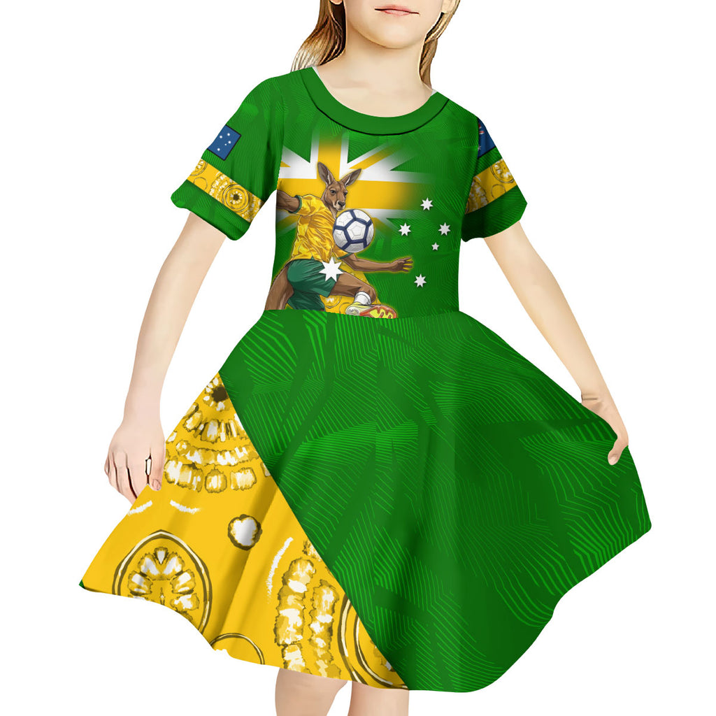 Personalized Australia Soccer Kangaroo Kid Short Sleeve Dress Aussie Football Mascot Dynamic Sports Graphic