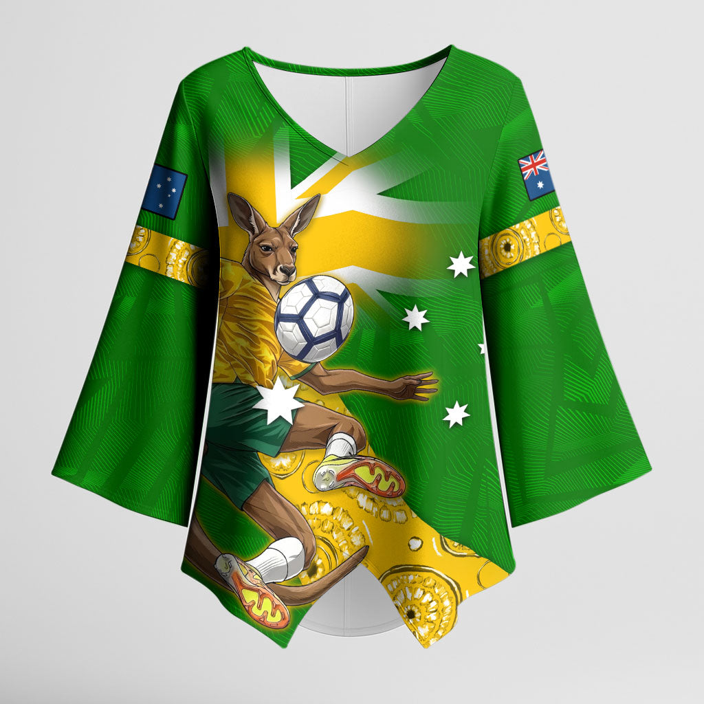 Personalized Australia Soccer Kangaroo Kimono Sleeve Blouse Aussie Football Mascot Dynamic Sports Graphic
