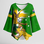 Personalized Australia Soccer Kangaroo Kimono Sleeve Blouse Aussie Football Mascot Dynamic Sports Graphic