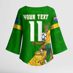 Personalized Australia Soccer Kangaroo Kimono Sleeve Blouse Aussie Football Mascot Dynamic Sports Graphic