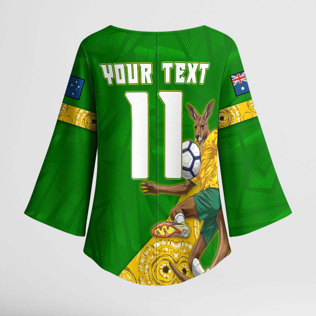 Personalized Australia Soccer Kangaroo Kimono Sleeve Blouse Aussie Football Mascot Dynamic Sports Graphic