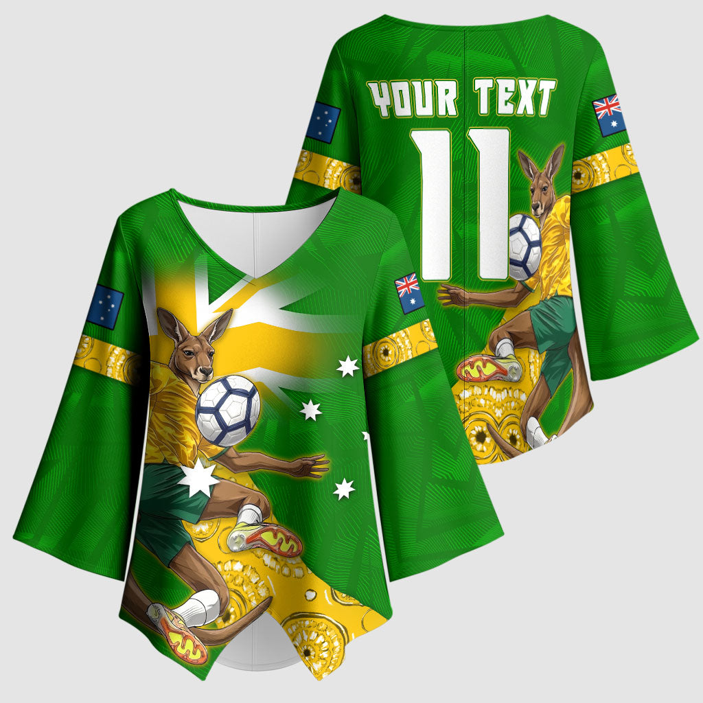 Personalized Australia Soccer Kangaroo Kimono Sleeve Blouse Aussie Football Mascot Dynamic Sports Graphic