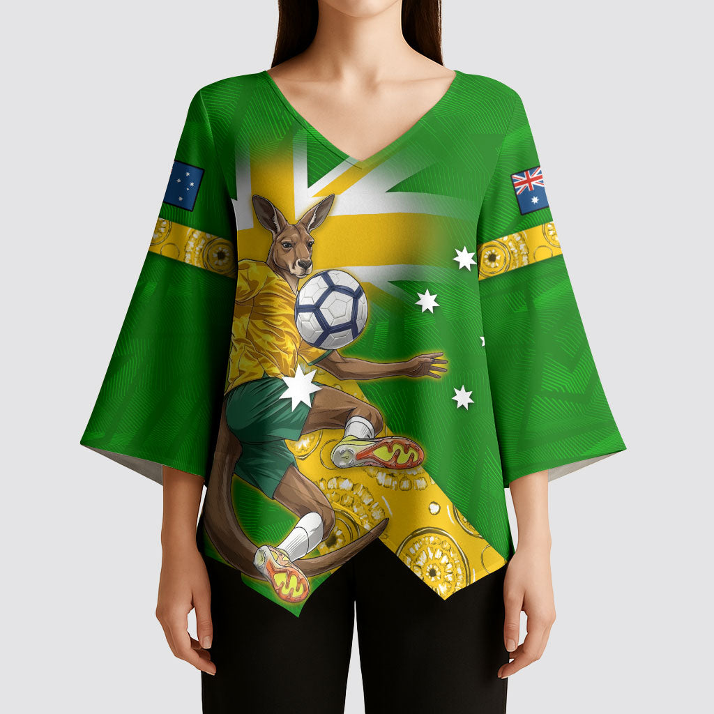Personalized Australia Soccer Kangaroo Kimono Sleeve Blouse Aussie Football Mascot Dynamic Sports Graphic
