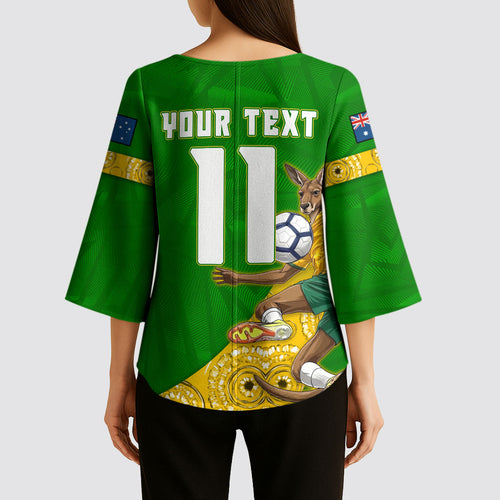 Personalized Australia Soccer Kangaroo Kimono Sleeve Blouse Aussie Football Mascot Dynamic Sports Graphic