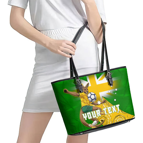 Personalized Australia Soccer Kangaroo Leather Tote Bag Aussie Football Mascot Dynamic Sports Graphic