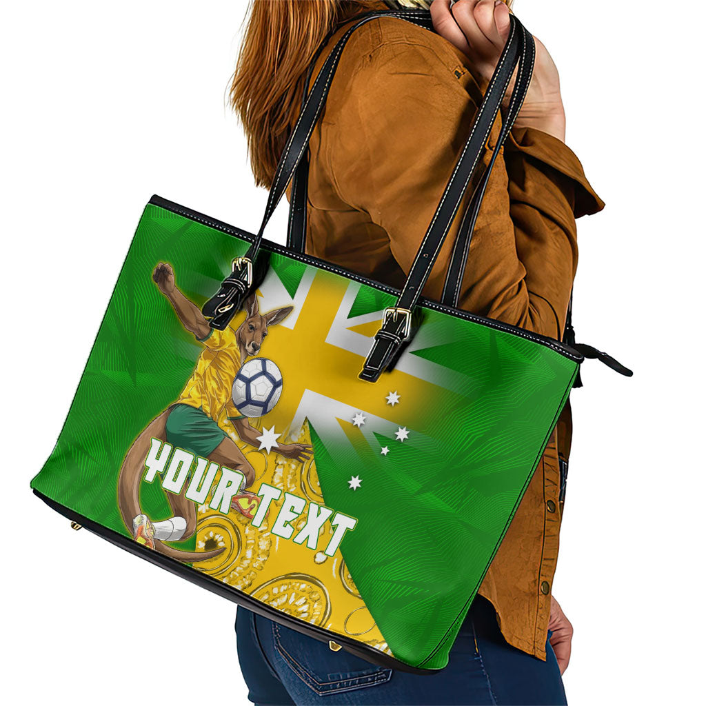 Personalized Australia Soccer Kangaroo Leather Tote Bag Aussie Football Mascot Dynamic Sports Graphic
