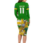 Personalized Australia Soccer Kangaroo Long Sleeve Bodycon Dress Aussie Football Mascot Dynamic Sports Graphic