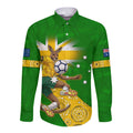 Personalized Australia Soccer Kangaroo Long Sleeve Button Shirt Aussie Football Mascot Dynamic Sports Graphic