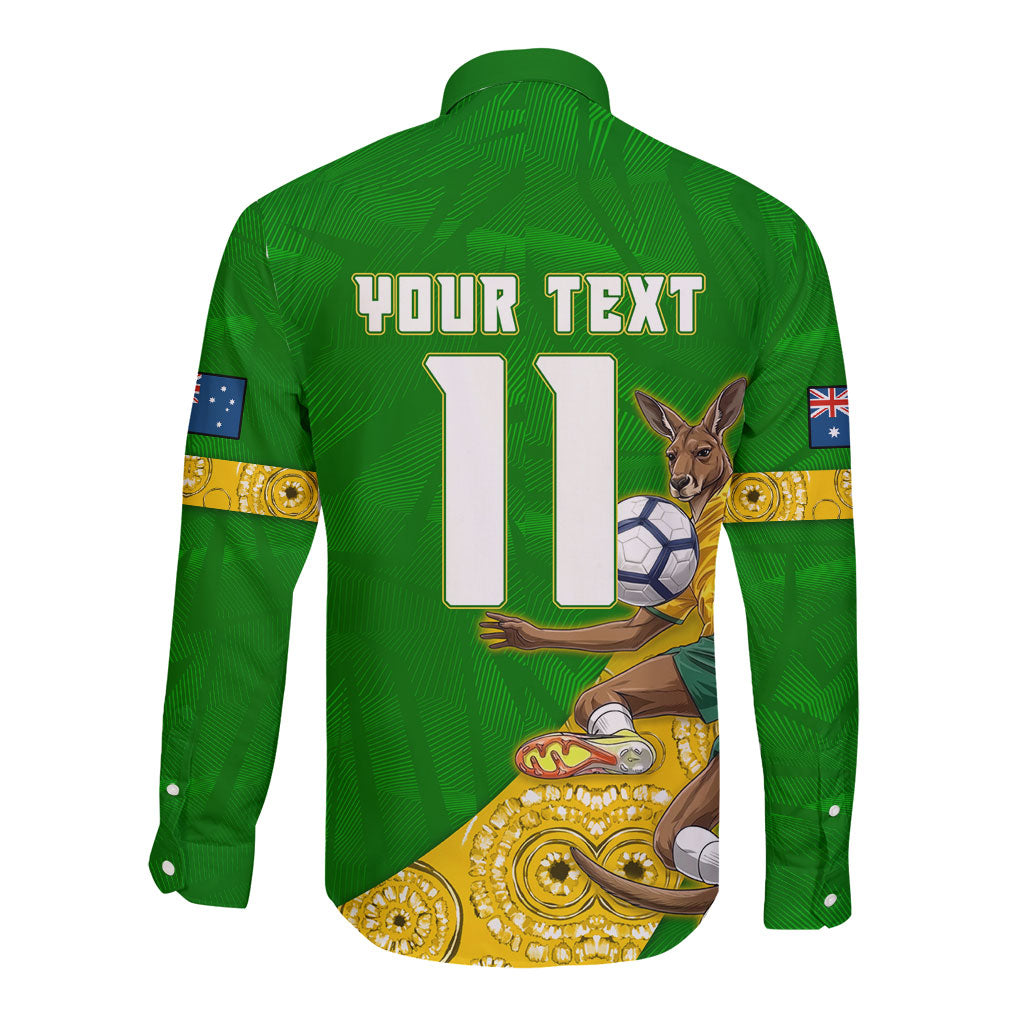 Personalized Australia Soccer Kangaroo Long Sleeve Button Shirt Aussie Football Mascot Dynamic Sports Graphic