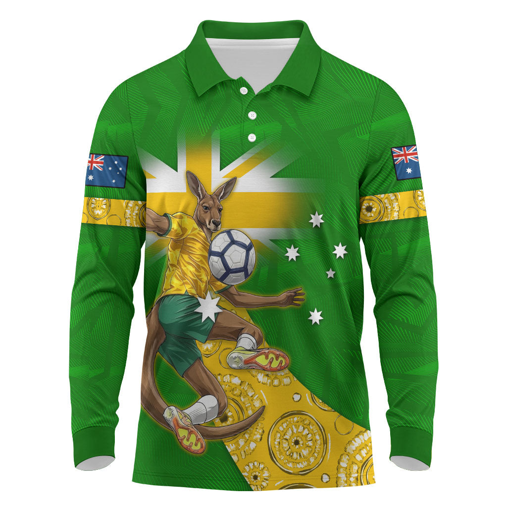 Personalized Australia Soccer Kangaroo Long Sleeve Polo Shirt Aussie Football Mascot Dynamic Sports Graphic