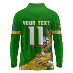 Personalized Australia Soccer Kangaroo Long Sleeve Polo Shirt Aussie Football Mascot Dynamic Sports Graphic