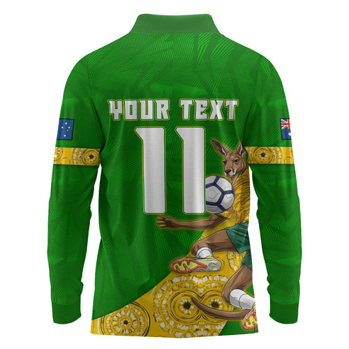 Personalized Australia Soccer Kangaroo Long Sleeve Polo Shirt Aussie Football Mascot Dynamic Sports Graphic