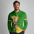 Personalized Australia Soccer Kangaroo Long Sleeve Polo Shirt Aussie Football Mascot Dynamic Sports Graphic