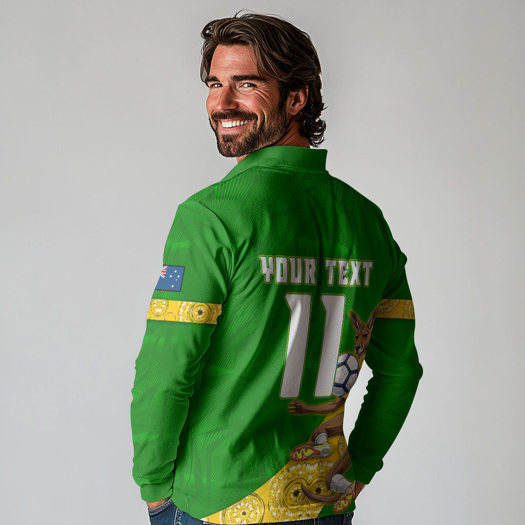 Personalized Australia Soccer Kangaroo Long Sleeve Polo Shirt Aussie Football Mascot Dynamic Sports Graphic