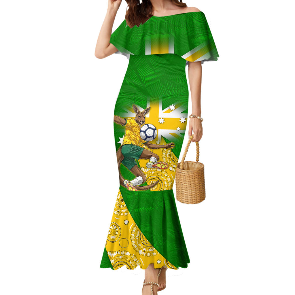 Personalized Australia Soccer Kangaroo Mermaid Dress Aussie Football Mascot Dynamic Sports Graphic