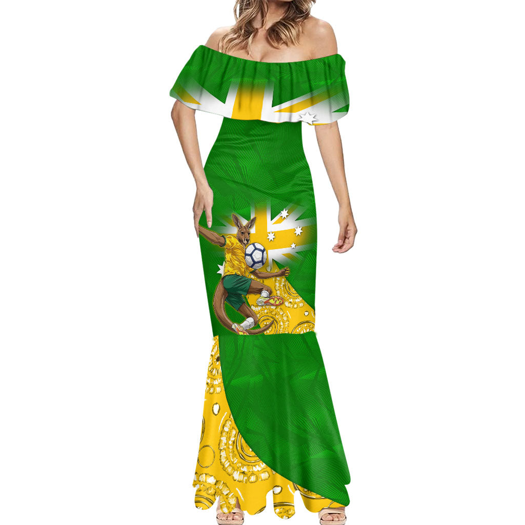Personalized Australia Soccer Kangaroo Mermaid Dress Aussie Football Mascot Dynamic Sports Graphic