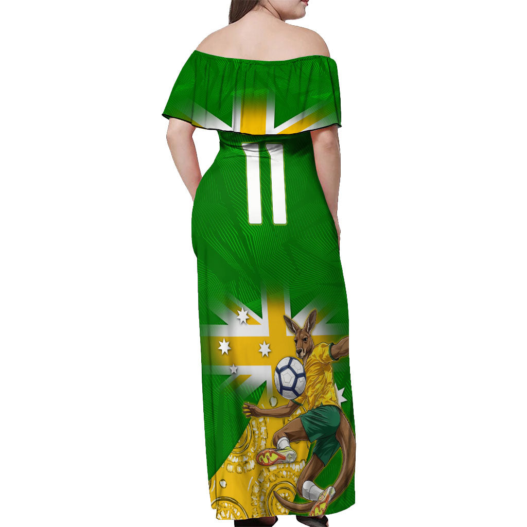 Personalized Australia Soccer Kangaroo Off Shoulder Maxi Dress Aussie Football Mascot Dynamic Sports Graphic