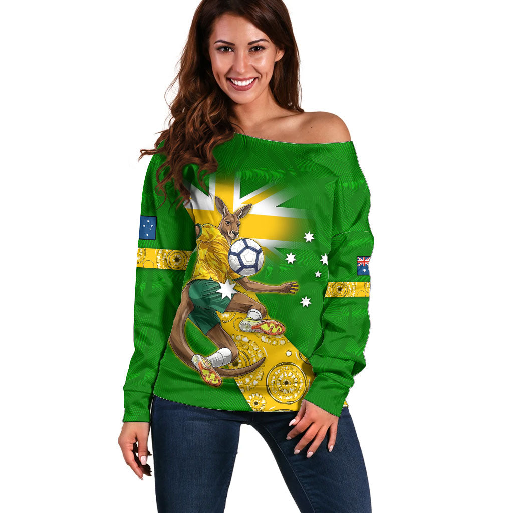 Personalized Australia Soccer Kangaroo Off Shoulder Sweater Aussie Football Mascot Dynamic Sports Graphic