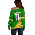 Personalized Australia Soccer Kangaroo Off Shoulder Sweater Aussie Football Mascot Dynamic Sports Graphic