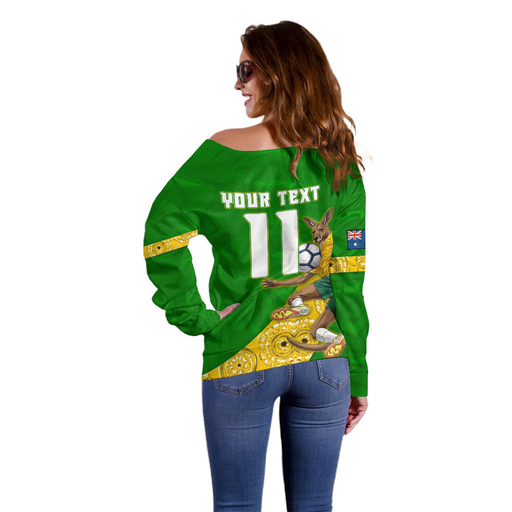 Personalized Australia Soccer Kangaroo Off Shoulder Sweater Aussie Football Mascot Dynamic Sports Graphic