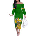 Personalized Australia Soccer Kangaroo Off The Shoulder Long Sleeve Dress Aussie Football Mascot Dynamic Sports Graphic