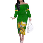 Personalized Australia Soccer Kangaroo Off The Shoulder Long Sleeve Dress Aussie Football Mascot Dynamic Sports Graphic