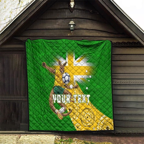 Personalized Australia Soccer Kangaroo Quilt Aussie Football Mascot Dynamic Sports Graphic