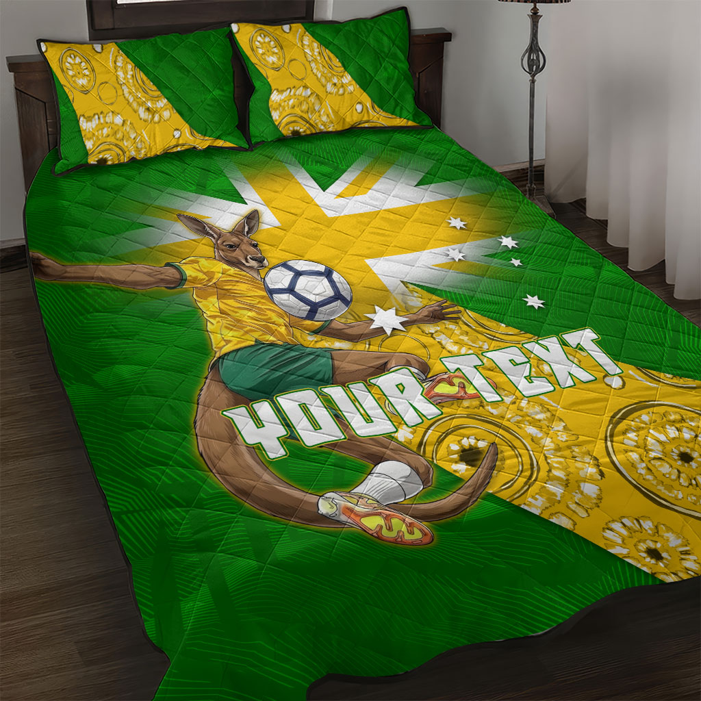 Personalized Australia Soccer Kangaroo Quilt Bed Set Aussie Football Mascot Dynamic Sports Graphic