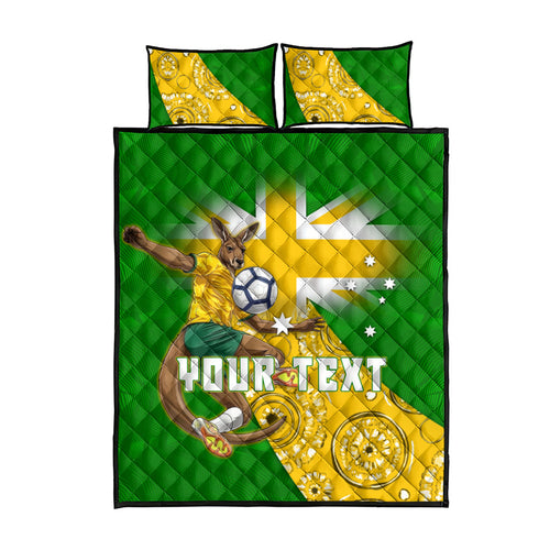 Personalized Australia Soccer Kangaroo Quilt Bed Set Aussie Football Mascot Dynamic Sports Graphic